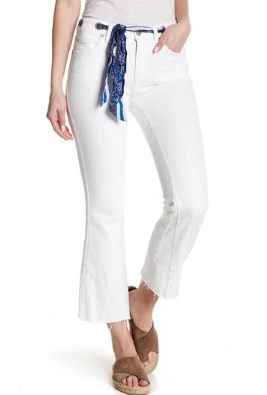 Free People Very Soft Belt Out Cropped Flare Jeans Ocean Isle White - 25